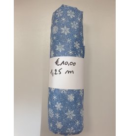 Coupon 125cm: 100% katoen sneeuwvlokken lichtblauw