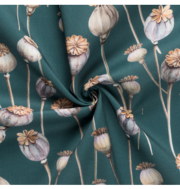 Gütermann Gütermann 100% katoen uitgebloeide papavers petrol (Oeko-Tex)