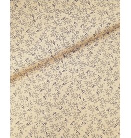 Stoffabrics 100% katoen mosterdkleur takjes en blaadjes