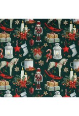 Stof Canvas digital kerstaccessoires groen