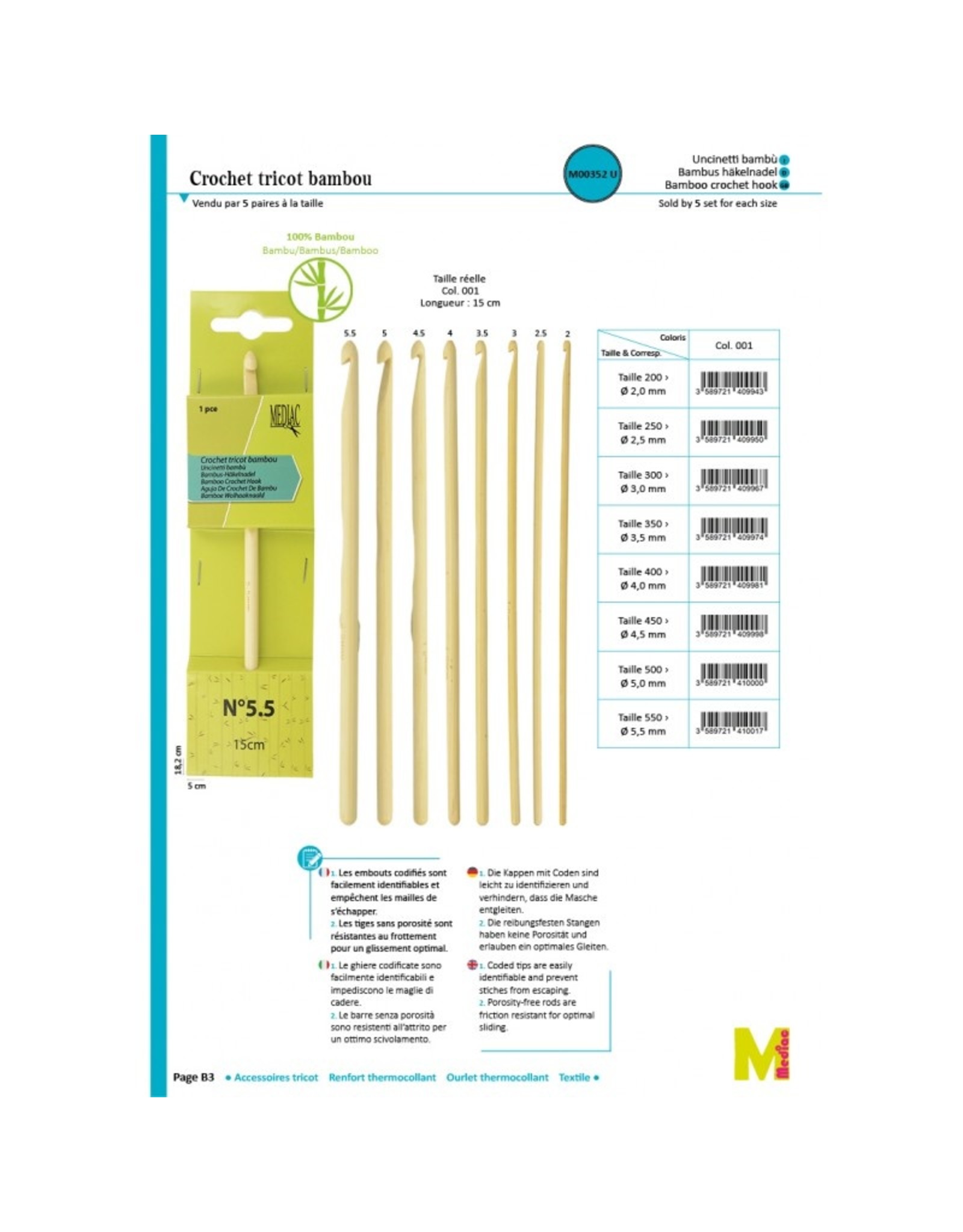 Mediac Mediac bamboe haaknaald 3,5mm - 15 cm