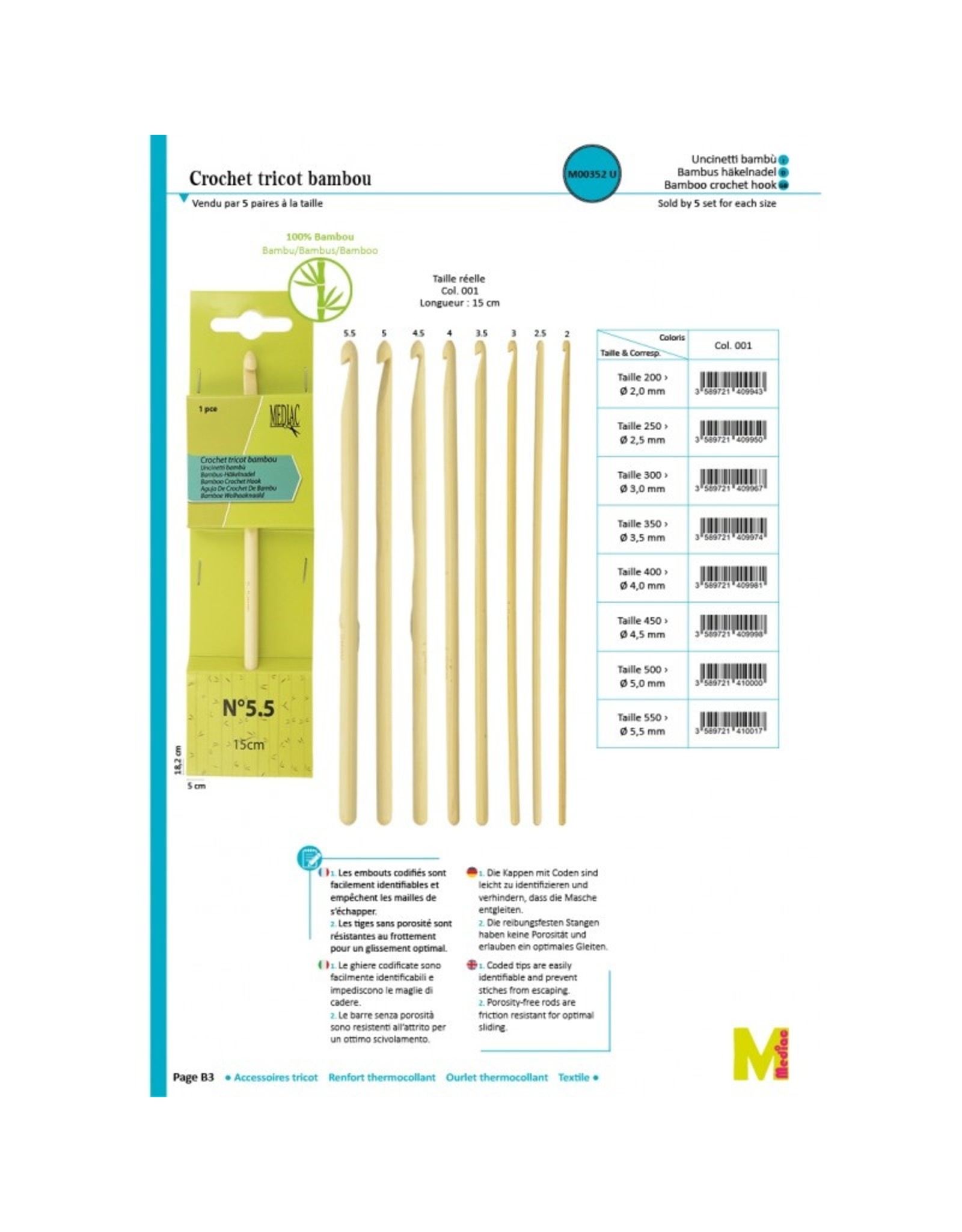 Mediac Mediac bamboe haaknaald 4,0mm - 15 cm