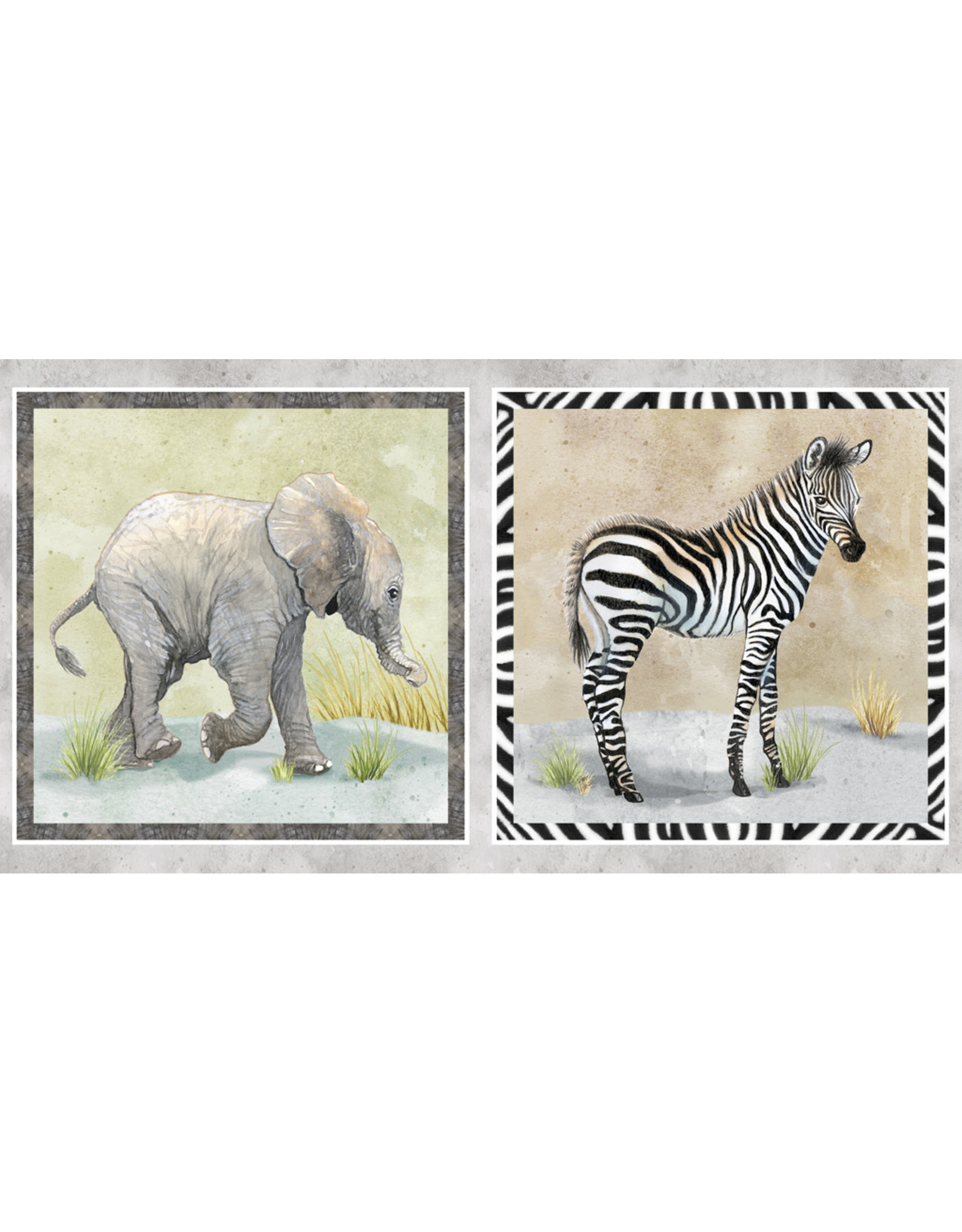 Stof paneel Baby safari animals zebra en olifant