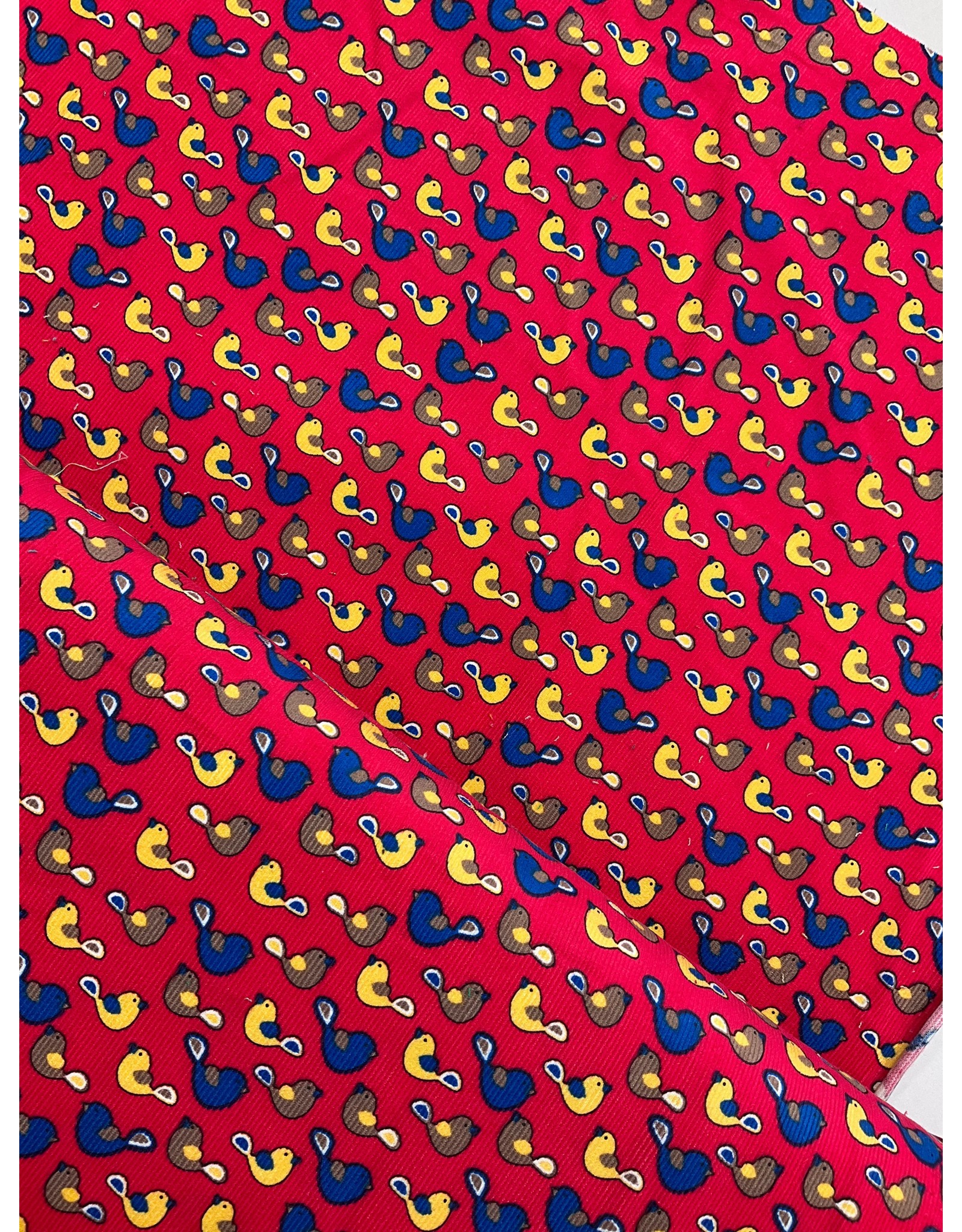 Ribfluweel roze met vogeltjes vintage