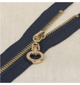 Mediac Mediac sier rits blauw met gouden tandjes, ronde trekker 20 cm