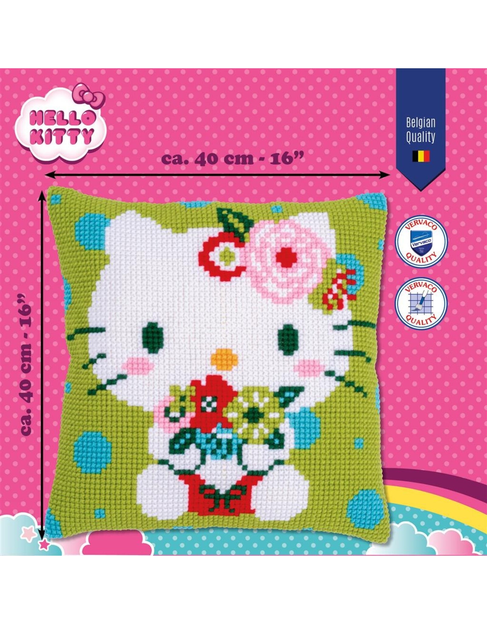 Vervaco Kruissteekpakket Kussen Hello Kitty Green Floral