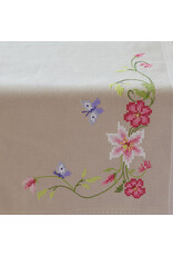 Vervaco Vervaco Borduurpakket loper Roze bloemen met vlinders 40x100cm