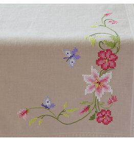 Vervaco Vervaco Borduurpakket loper Roze bloemen met vlinders 40x100cm