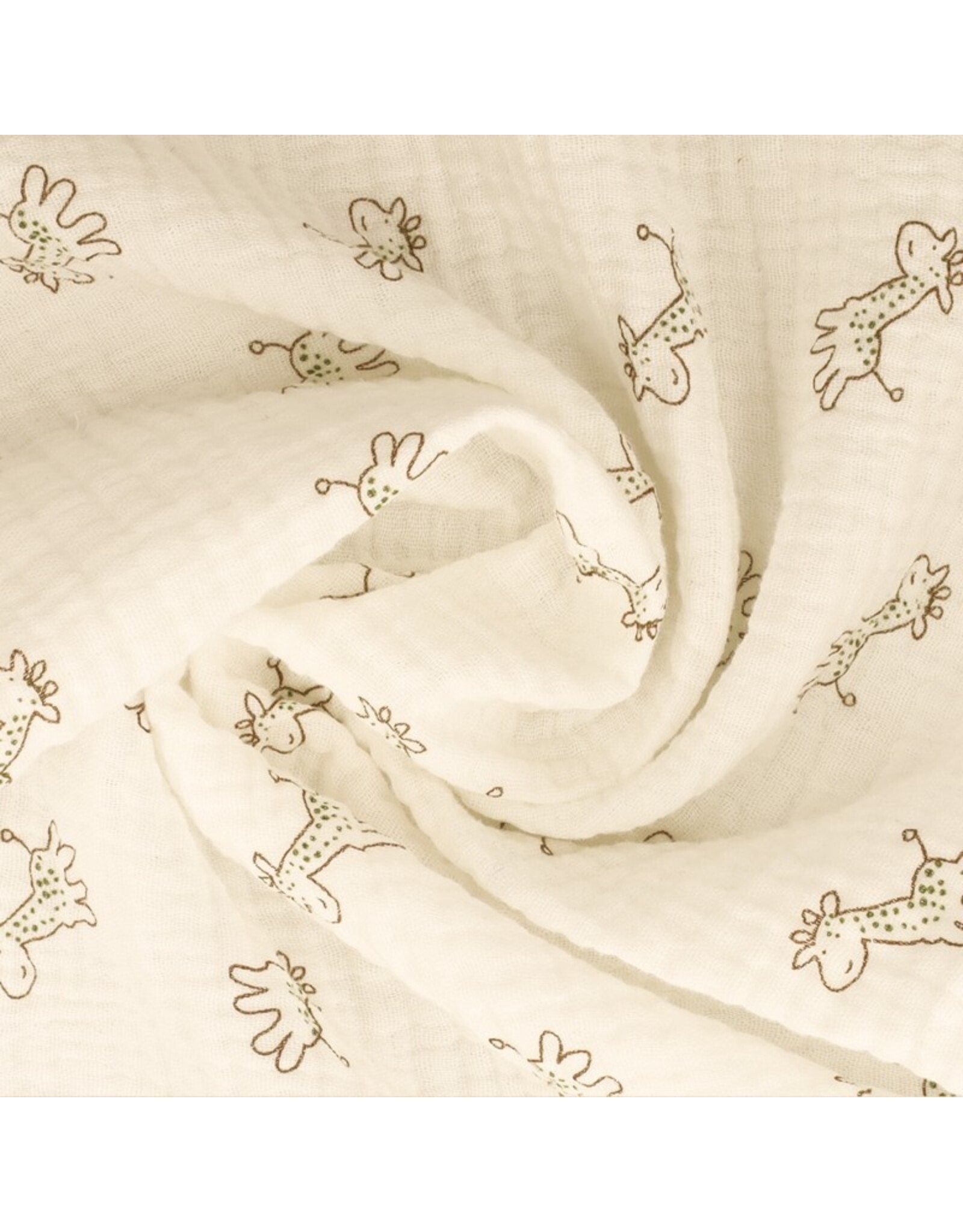 Double cotton crush print wit met girafjes