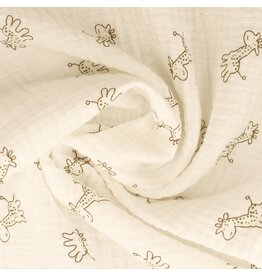 Double cotton crush print wit met girafjes
