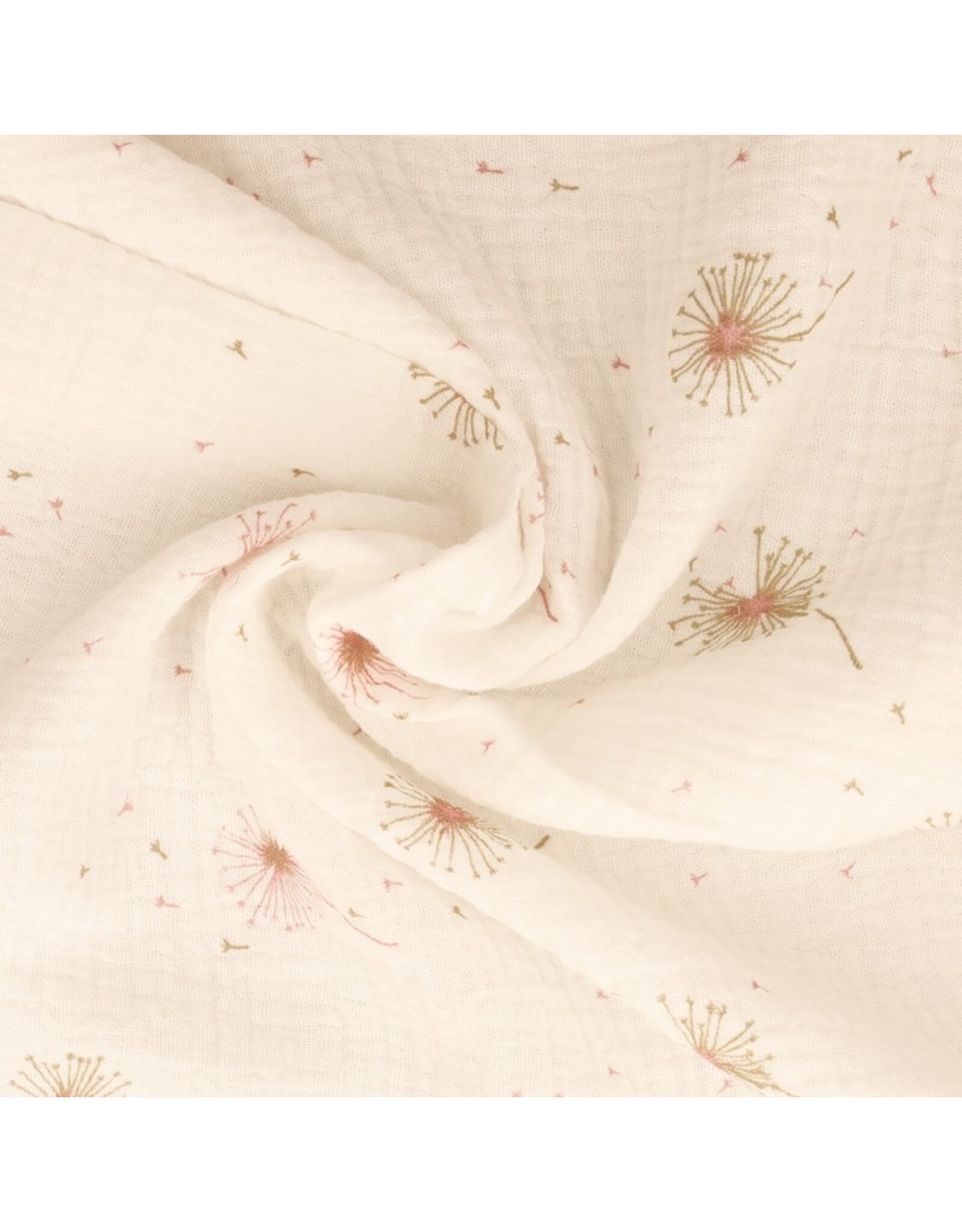 Double cotton crush print wit met bloempjes