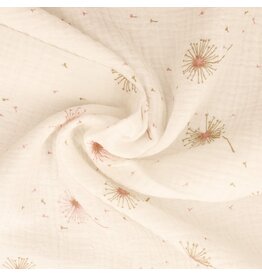 Double cotton crush print wit met bloempjes
