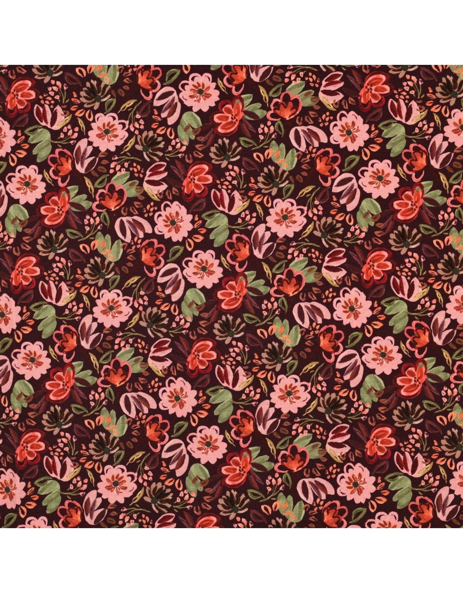 Jersey Digital Flowers burgundy