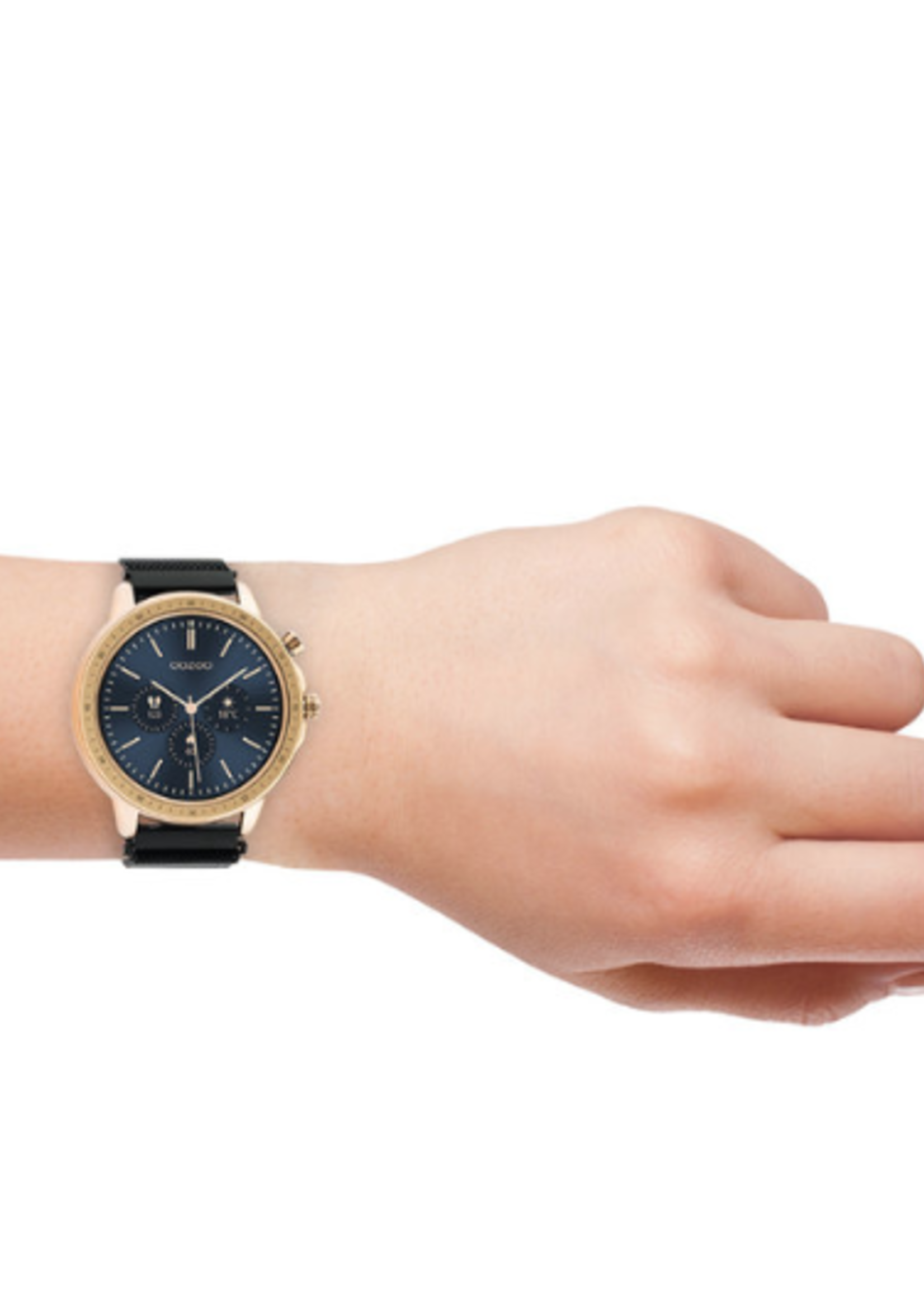 OOZOO Smartwatches unisex metalen mesh armband zwart met rose goud gekleurde kast Studio Ndrie8