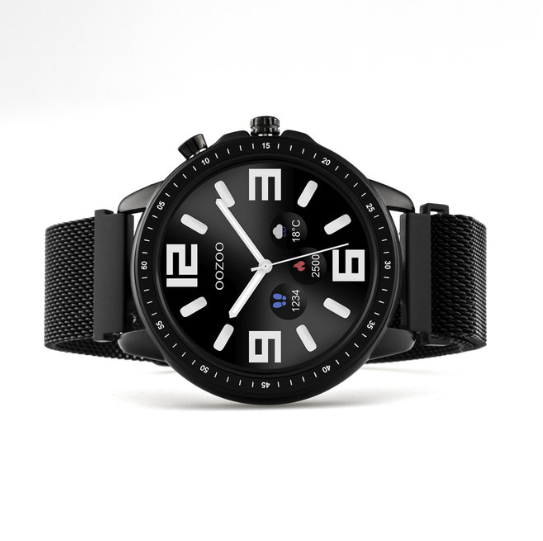 OOZOO OOZOO Smartwatches - unisex - Q00309 metalen mesh armband zwart met zwart gekleurde kast