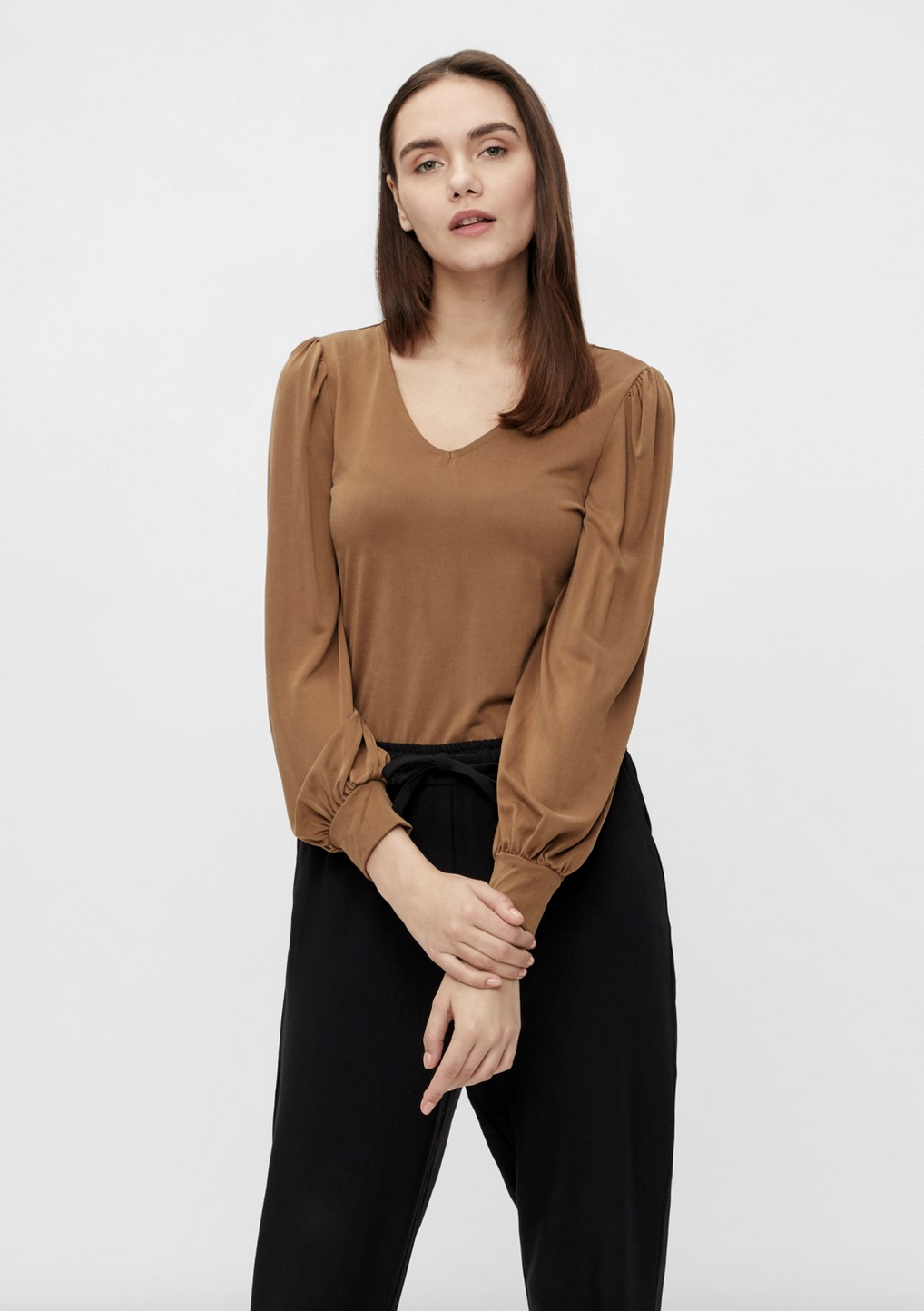 OBJECT OBJECT - Shirt Annie sepia met v-hals
