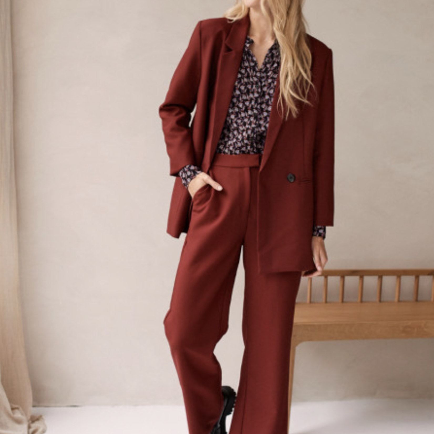 YDENCE YDENCE - Blouse rose burgundy flower MAAT M