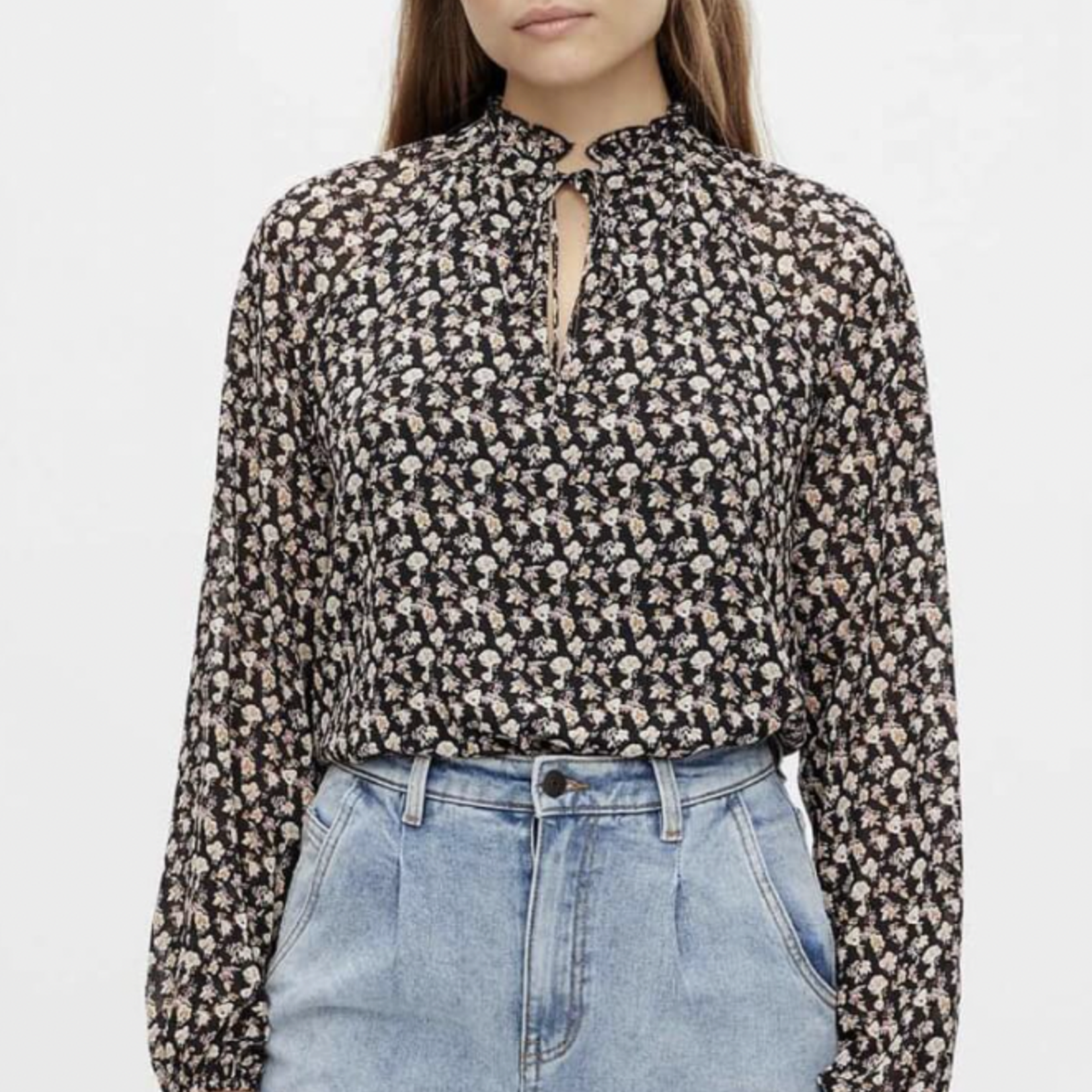 OBJECT OBJECT - Mila ruffle top noos zwart met bloemen