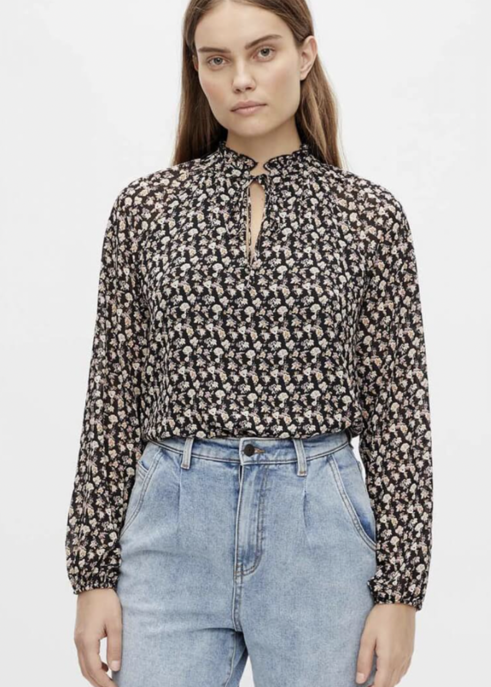OBJECT OBJECT - Mila ruffle top noos zwart met bloemen