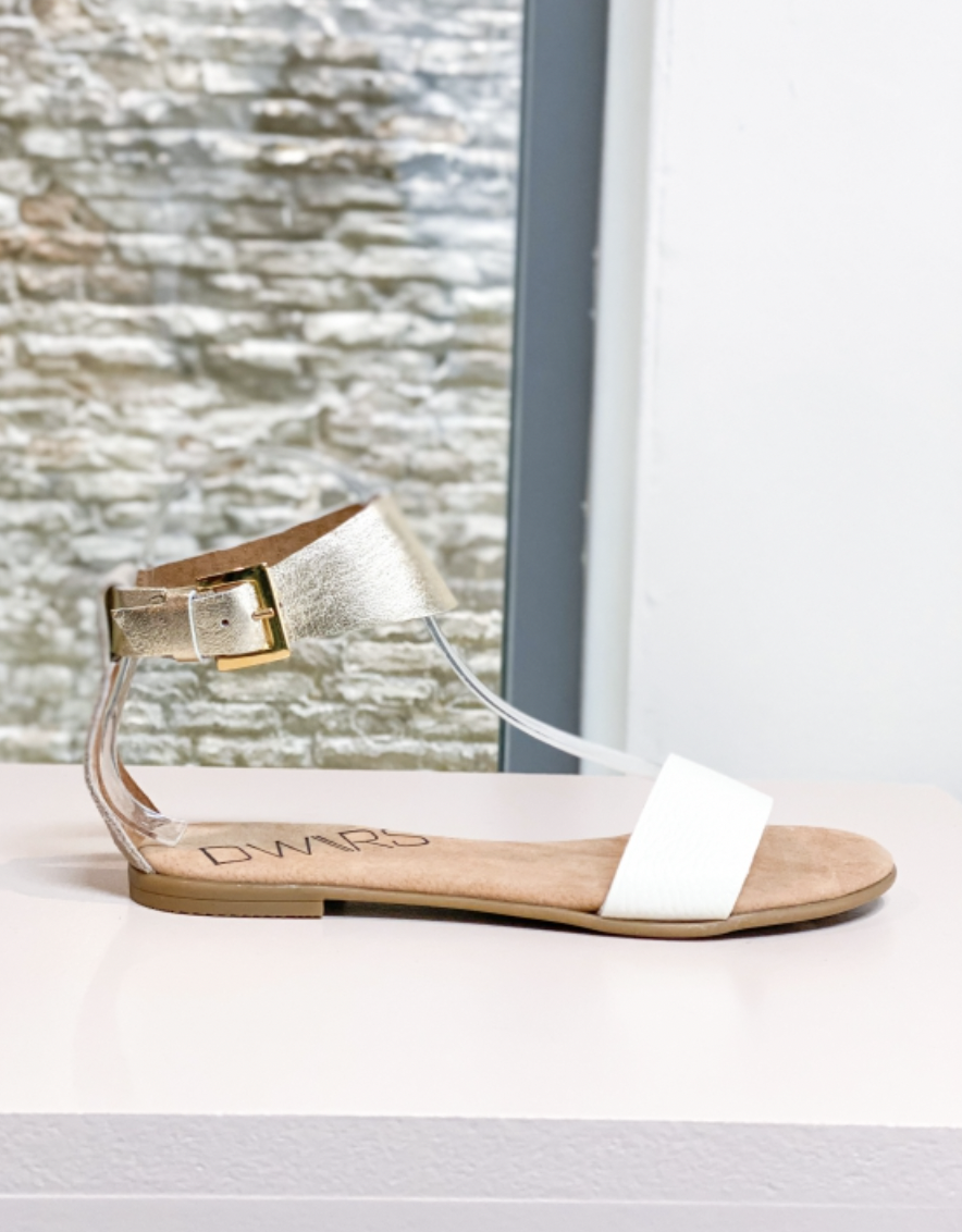 DWRS Label BV DWRS LABEL - Sandaal Jaffa metallic met leer, off-white met goud