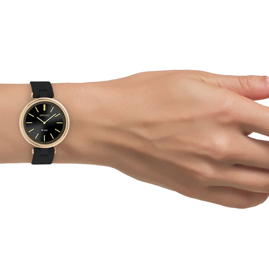 OOZOO OOZOO - Smartwatch rose goud met rubberen band zwart Q00406