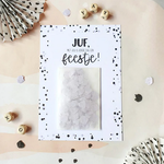 MIEKINVORM MIEKINVORM - Ansichtkaart + zakje confetti juf met jou is iedere dag een feestje