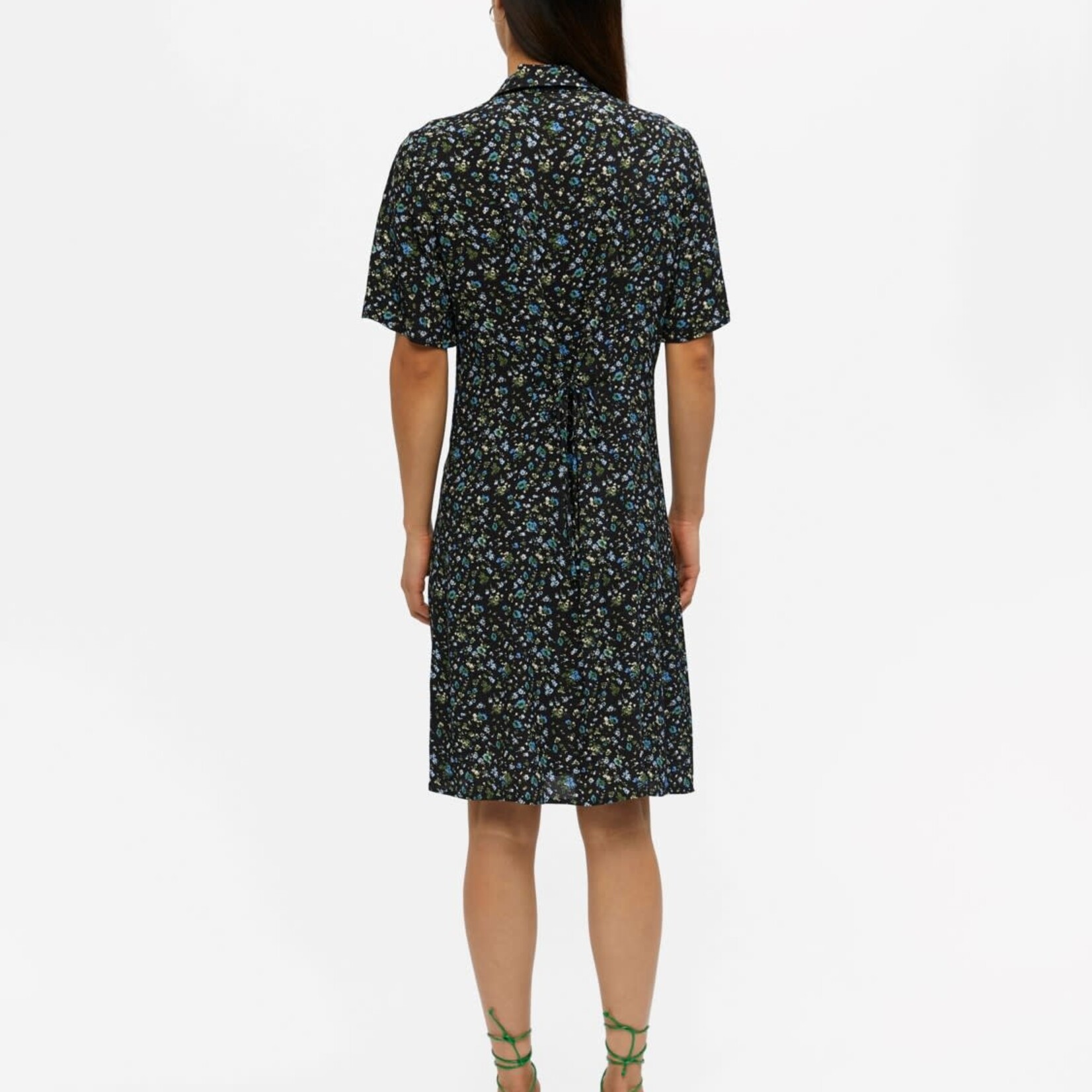 OBJECT OBJECT - Jurk Janni 2/4  zwart met bloemen blauw groen