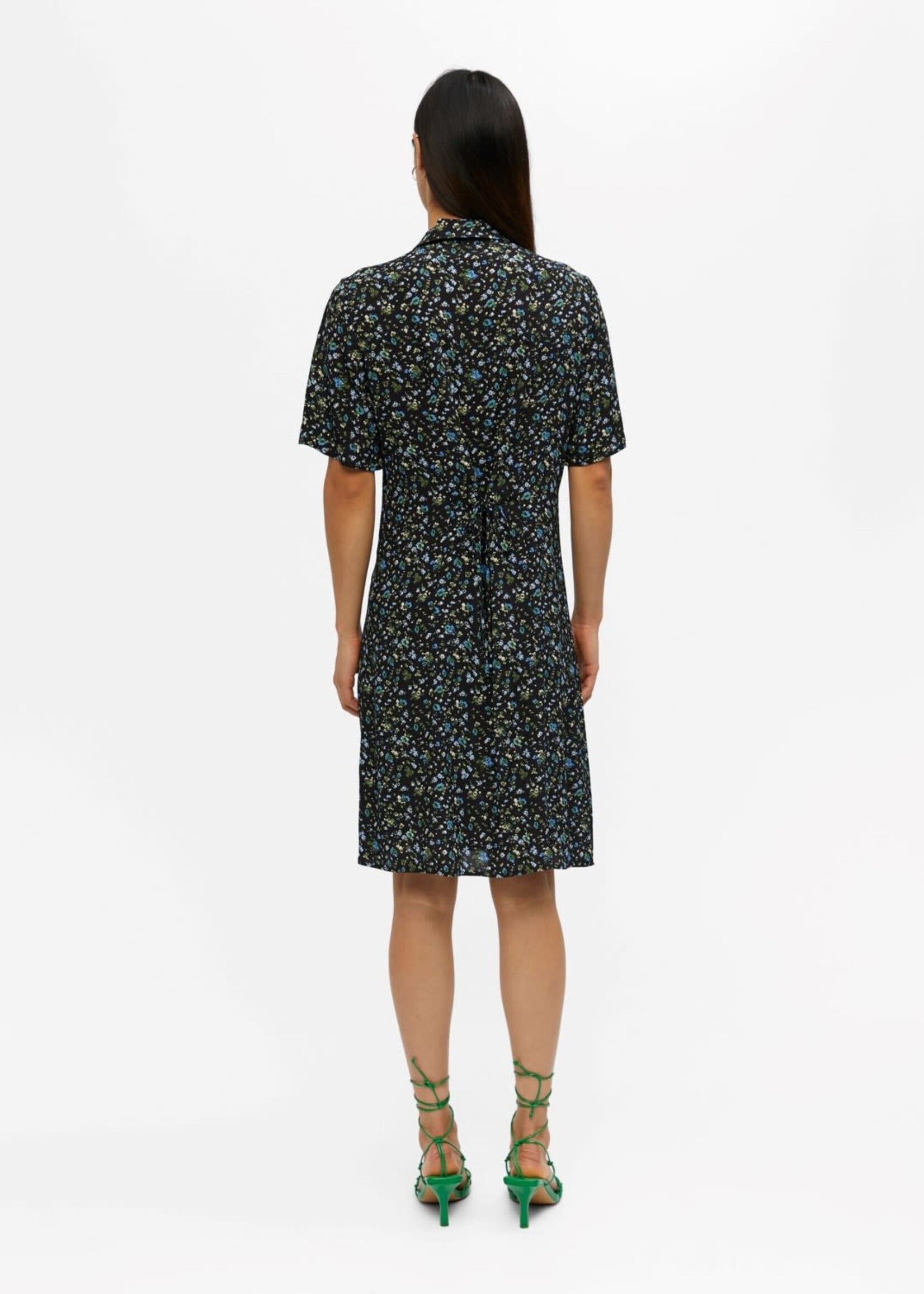 OBJECT OBJECT - Jurk Janni 2/4  zwart met bloemen blauw groen