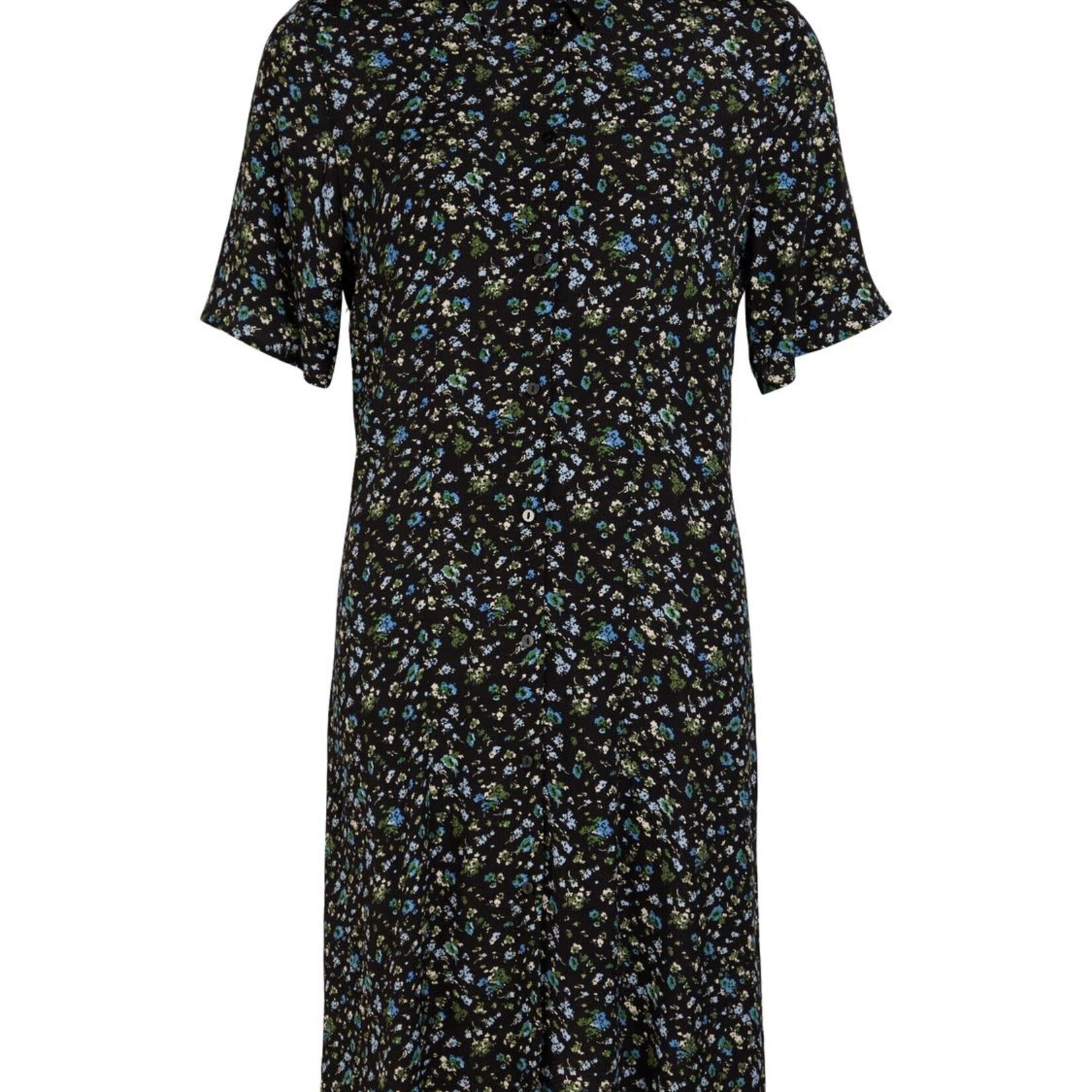 OBJECT OBJECT - Jurk Janni 2/4  zwart met bloemen blauw groen