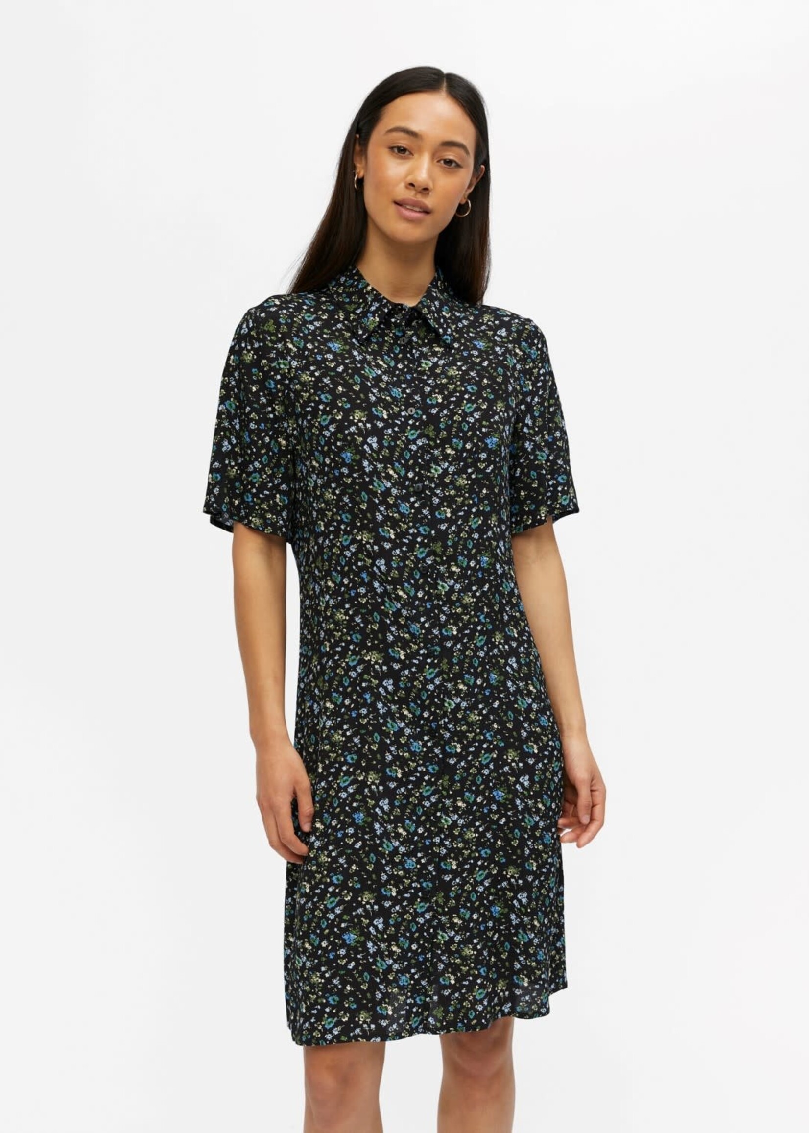 OBJECT OBJECT - Jurk Janni 2/4  zwart met bloemen blauw groen