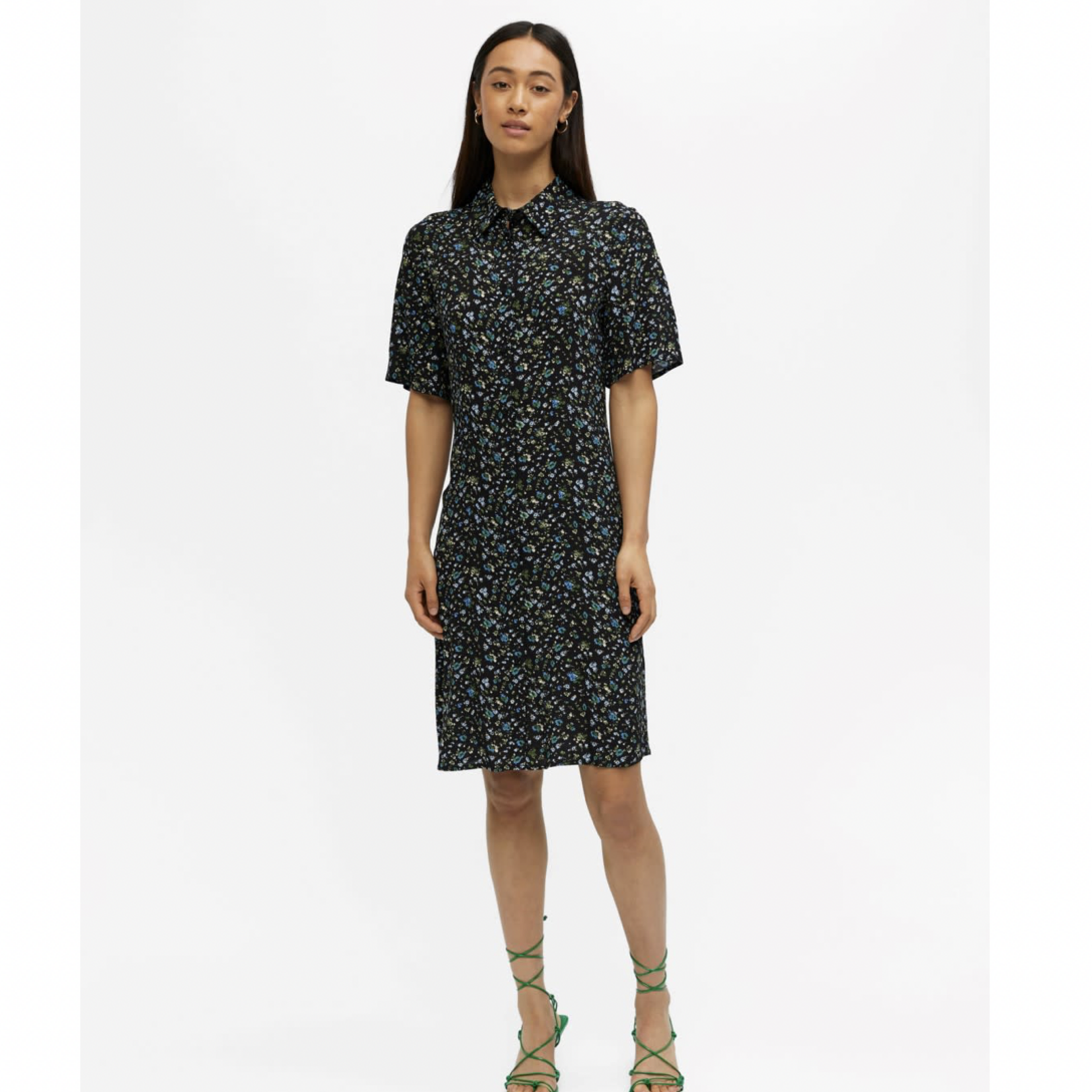 OBJECT OBJECT - Jurk Janni 2/4  zwart met bloemen blauw groen