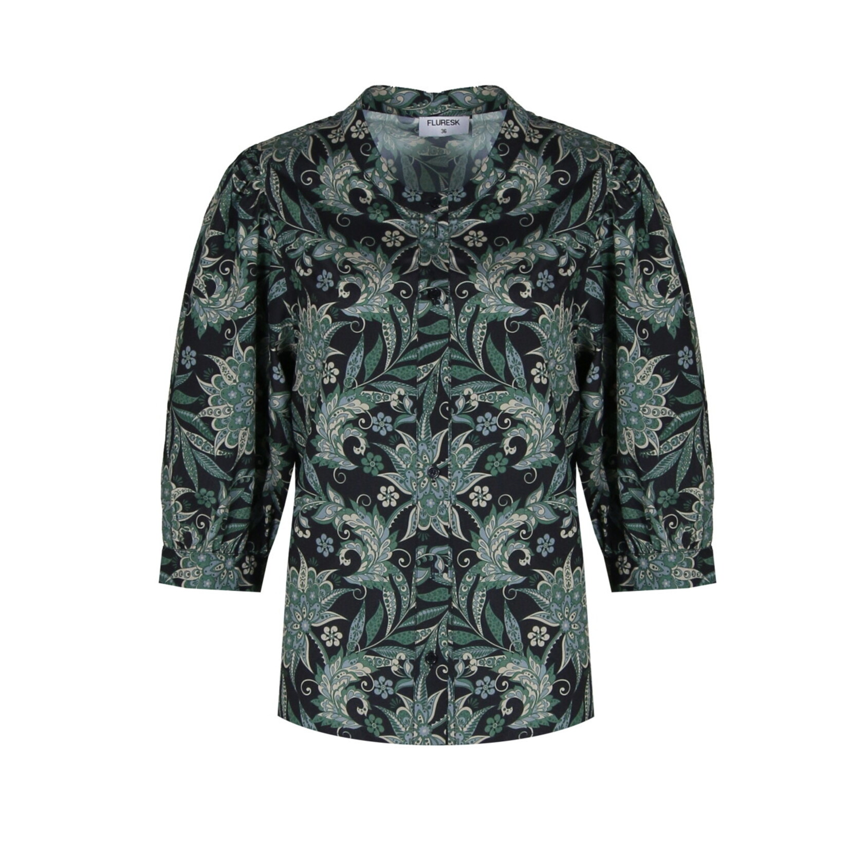 FLURESK FLURESK - Blouse linn zwart/mix MAAT 40