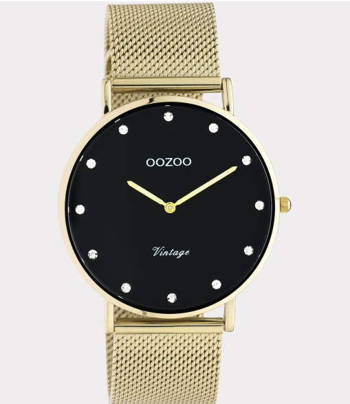 OOZOO OOZOO - Horloge met gouden stalen band zwarte binnenkast  40cm C20237