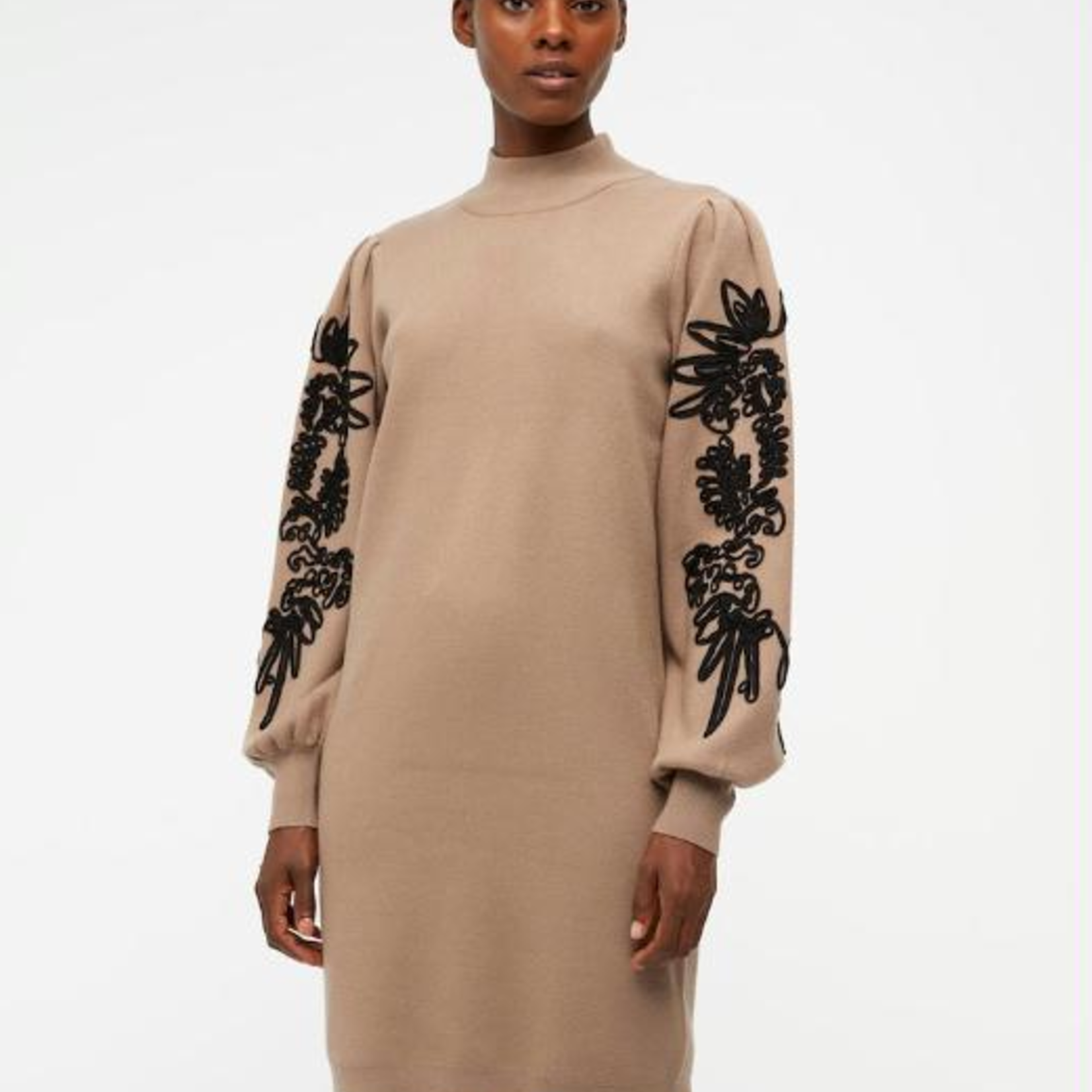 OBJECT OBJECT - Joana gebreide jurk fossil met zwart MAAT XS