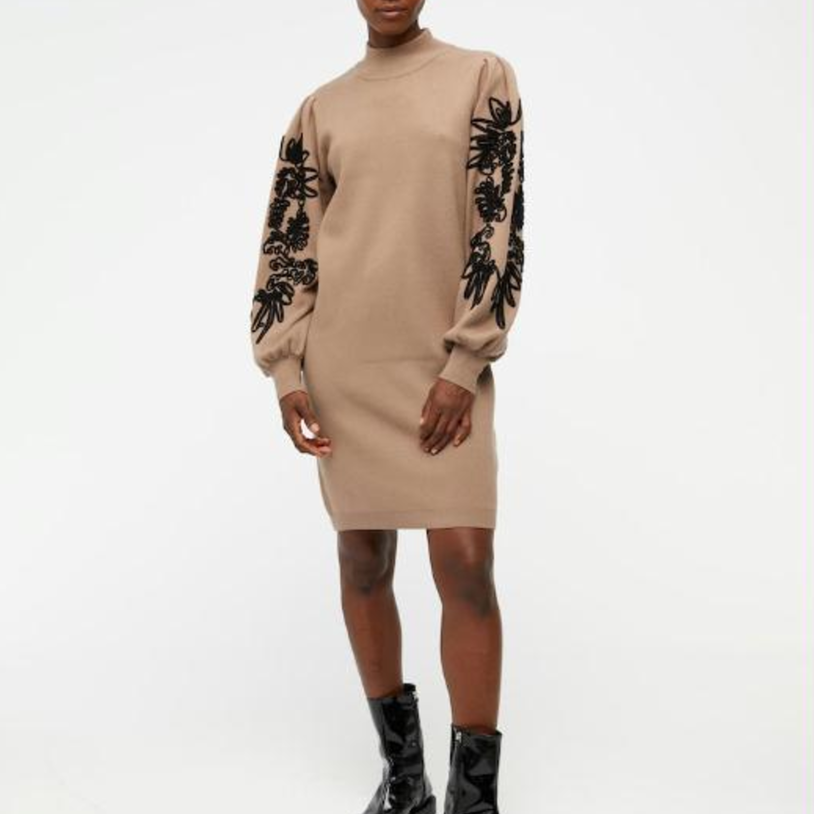 OBJECT OBJECT - Joana gebreide jurk fossil met zwart MAAT XS