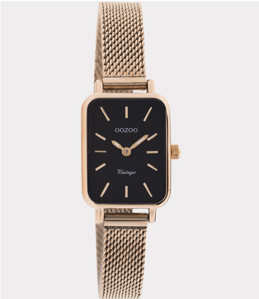 OOZOO OOZOO - Horloge rosé goud met rosé gouden metalen mesh armband - C20270