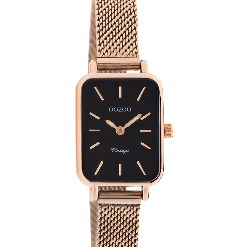 OOZOO OOZOO - Horloge rosé goud met rosé gouden metalen mesh armband - C20270