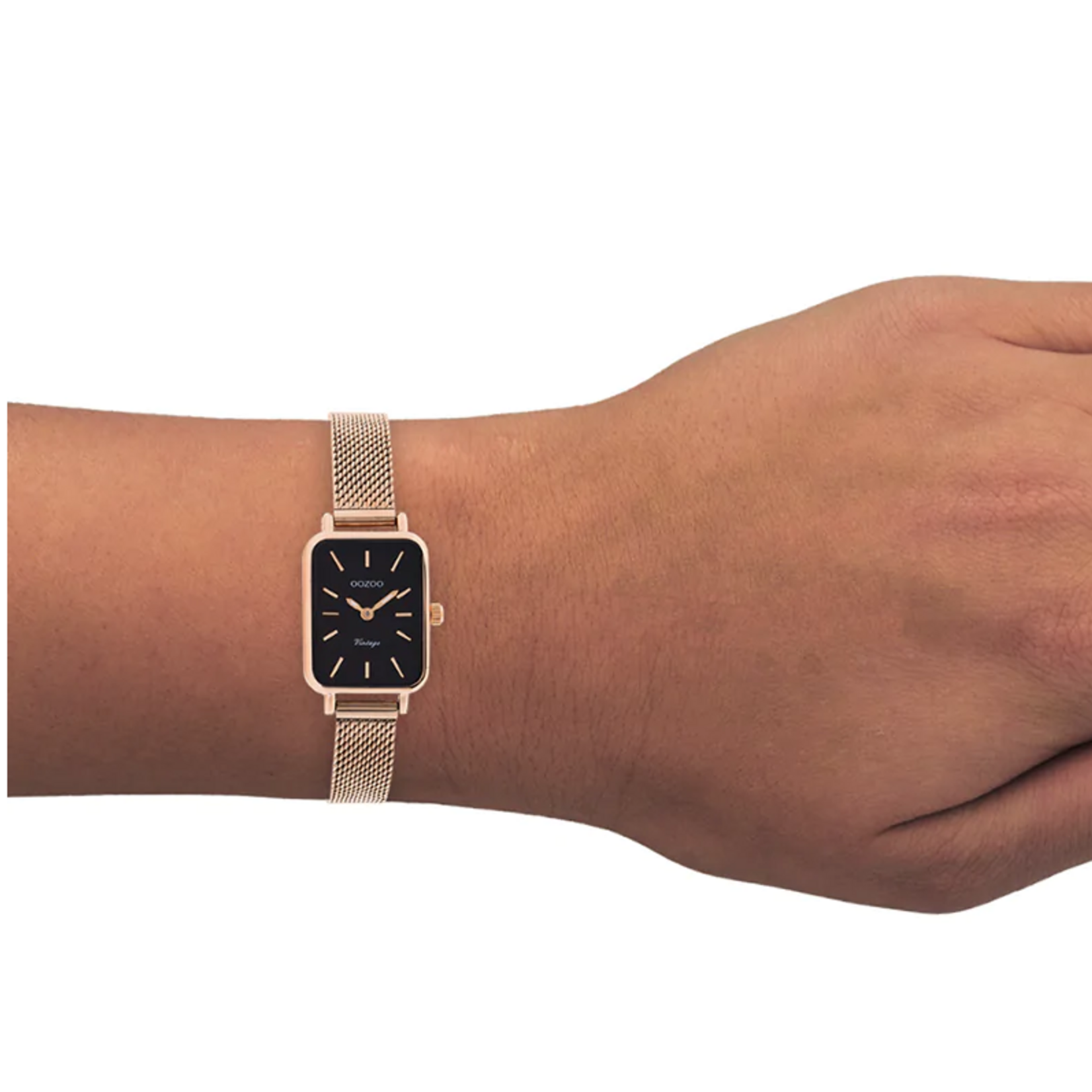 OOZOO OOZOO - Horloge rosé goud met rosé gouden metalen mesh armband - C20270