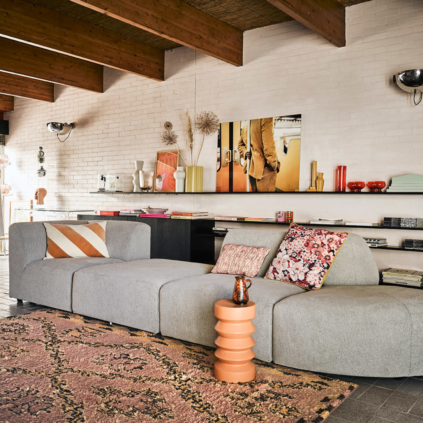 HKLIVING HKLIVING - Kussen fluweel gestreept peach/cream 40x60cm TKU2083