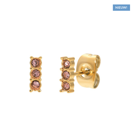 iXXXi Jewelry IXXXI - Ear studs triple stone pink goud