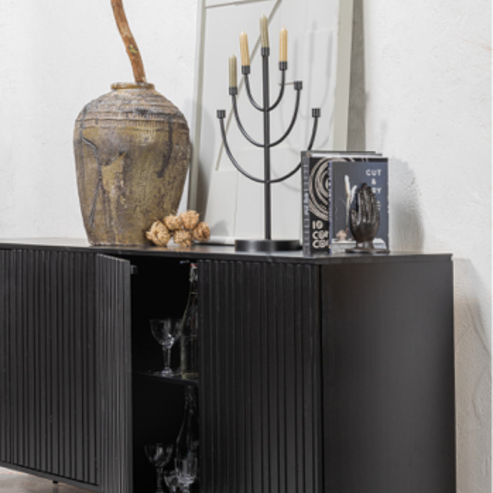 WOOOD EXCLUSIVE WOOOD - New gravure dressoir grenen zwart 200cm