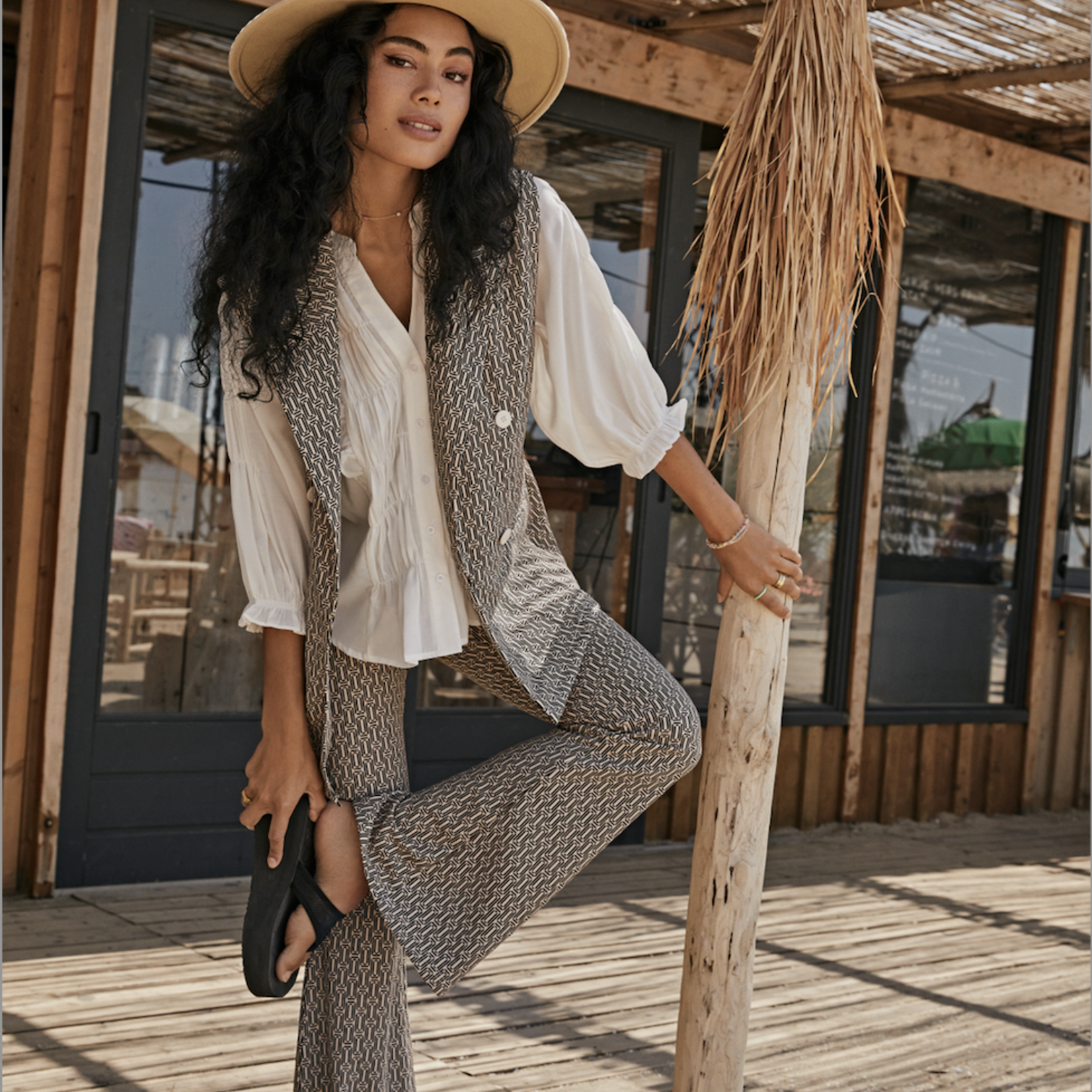 FLURESK FLURESK - Broek Eloise Zand/Zwart MAAT 42