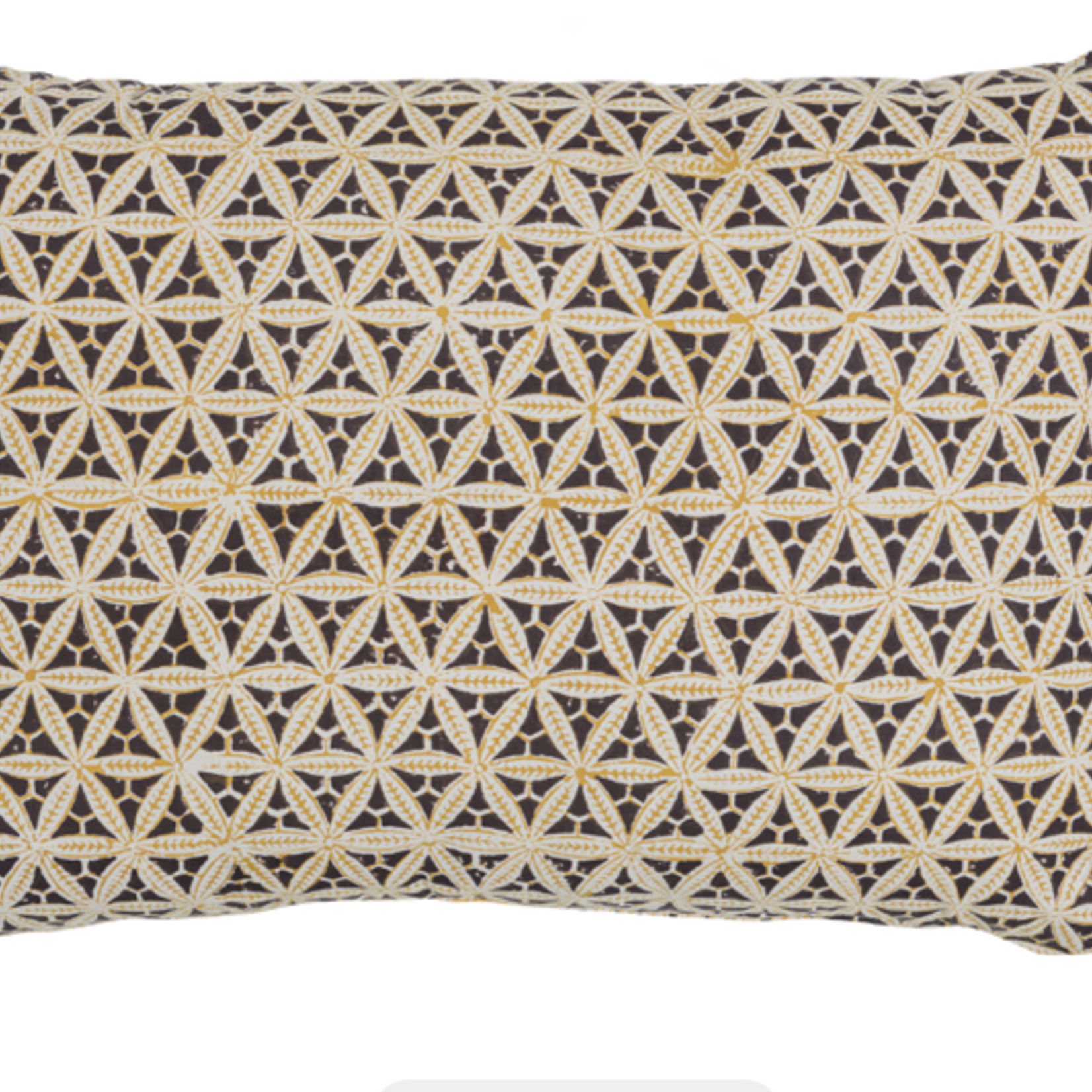 -- Trigon kussen met print  zwart/mosterd 40x60