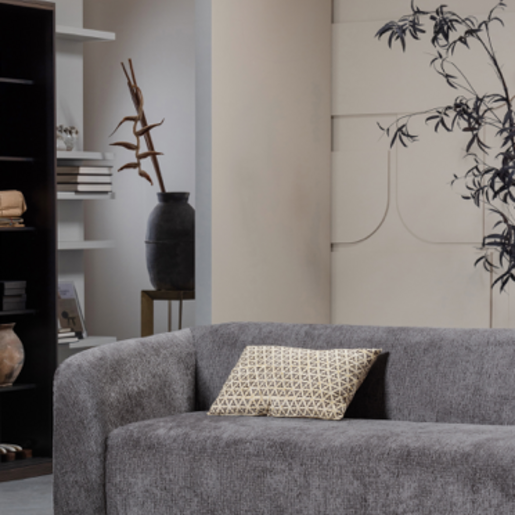 -- Trigon kussen met print  zwart/mosterd 40x60