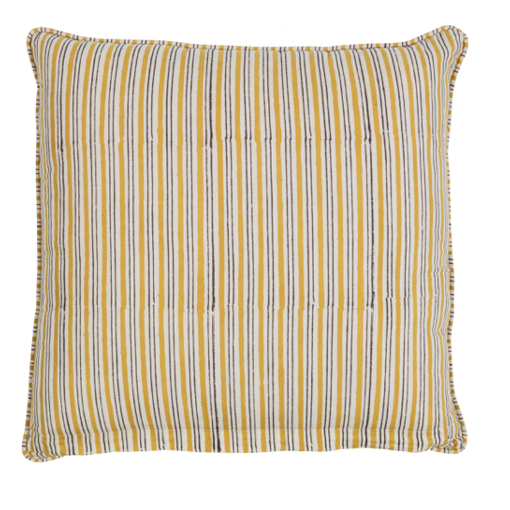 -- Chevron kussen met print zwart/mosterd 50x50