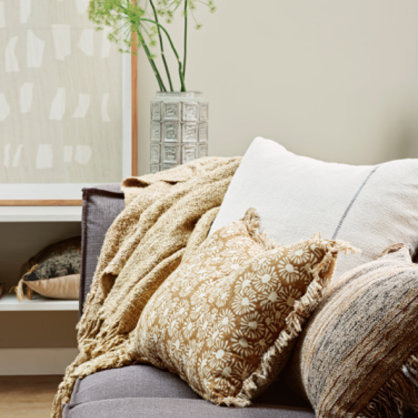 -- Blossom kussen met print bruin 40x60