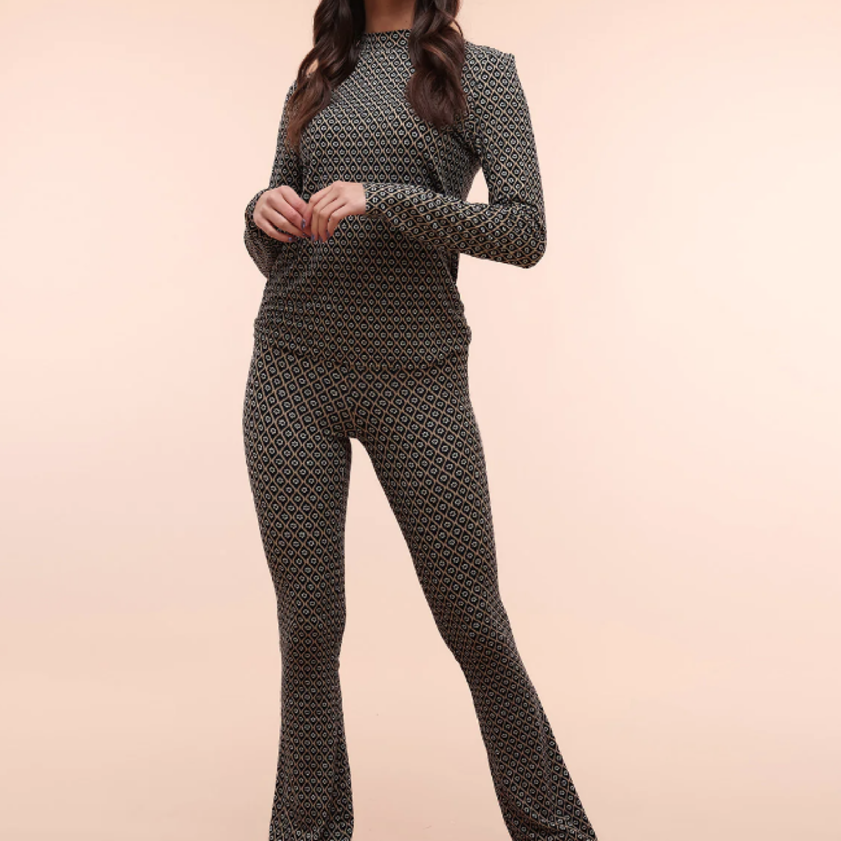 AMBIKA AMBIKA - Flared broek bloemen zwart/zand MAAT L