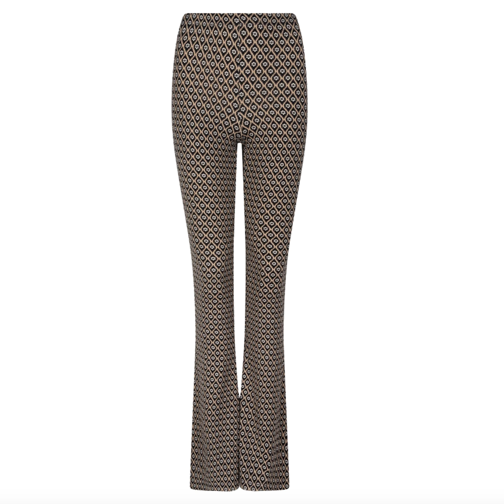 AMBIKA AMBIKA - Flared broek bloemen zwart/zand MAAT L