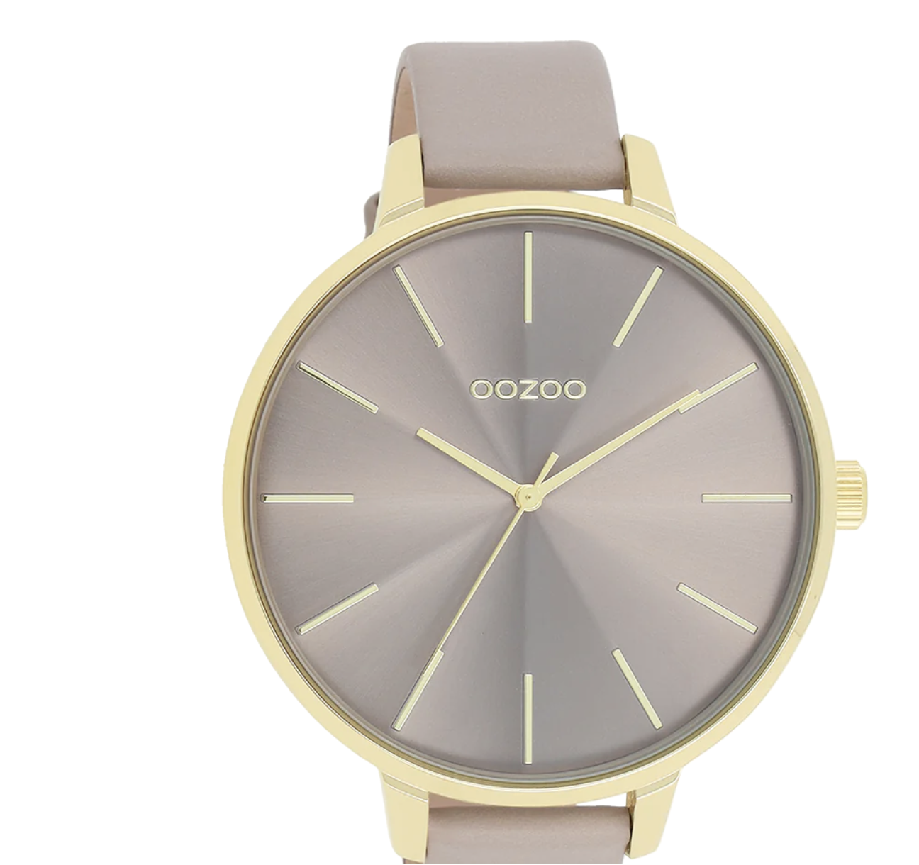 OOZOO OOZOO - Horloge goudkleurig met taupe leren band - C11256