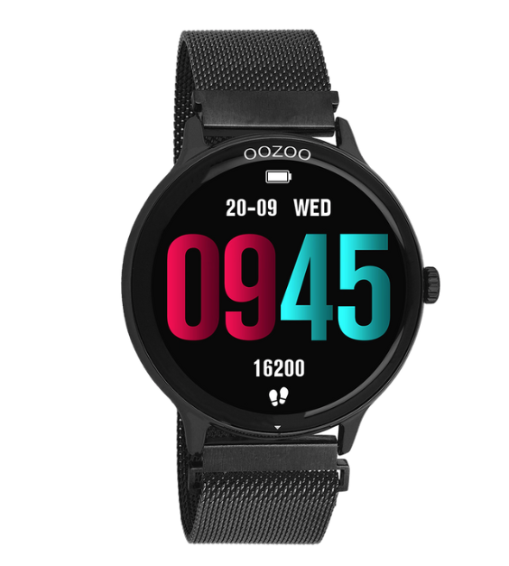OOZOO OOZOO - Smartwatch zwart met metalen zwarte mesh band Q00139